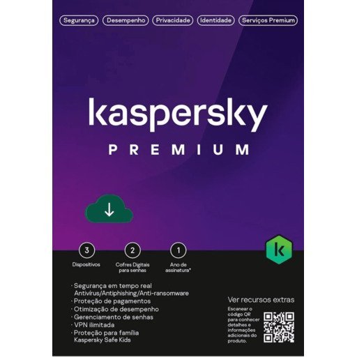 Kaspersky Antivirus Premium + Suporte ao Cliente BR. 5 Dispositivos; 3 Contas KPM; 1 Ano ESD